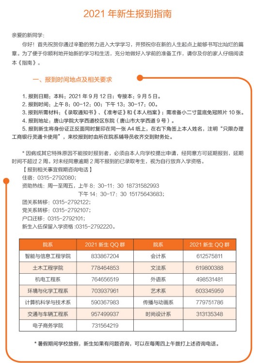 2021年唐山學(xué)院迎新系統(tǒng) 報到流程及入學(xué)須知