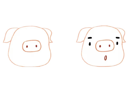 可愛(ài)小豬彩色簡(jiǎn)筆畫的畫法2