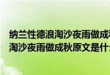 納蘭性德浪淘沙夜雨做成秋恰上心頭全詞翻譯（納蘭性德浪淘沙夜雨做成秋原文是什么）