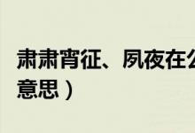 肅肅宵征、夙夜在公（肅肅宵征夙夜在公什么意思）