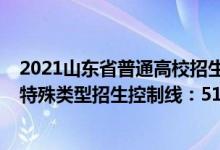 2021山東省普通高校招生錄取控制分?jǐn)?shù)線(2022山東高考特殊類型招生控制線:513)