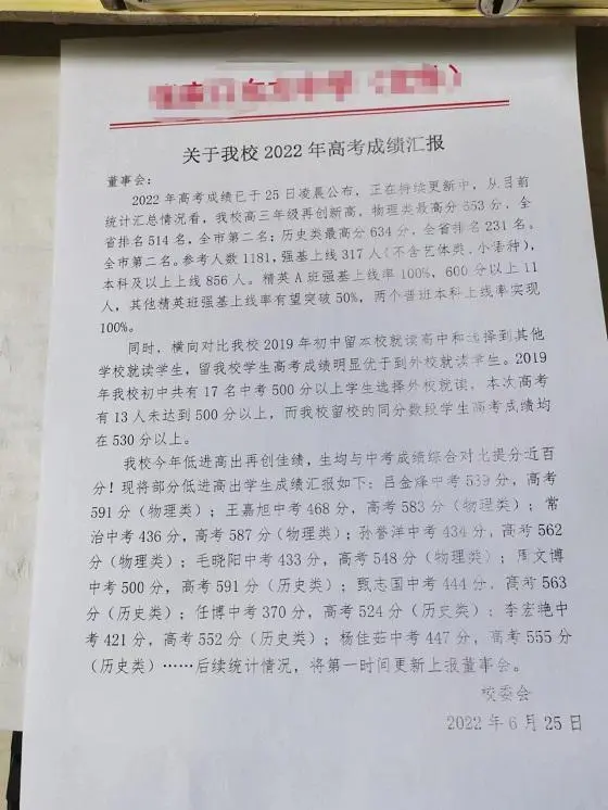 網(wǎng)傳張家口東方中學(xué)2022年高考成績